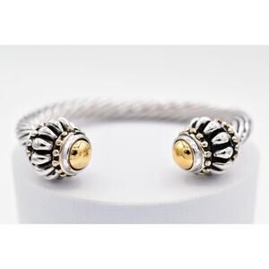 Vintage Silver Gold Tone Twisted Cable Cuff Bracelet Rope Bangle Dome BinBR